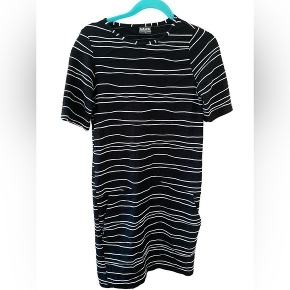 Klok women’s textured cotton black/white lagenlook short sleeve dress size XS/S